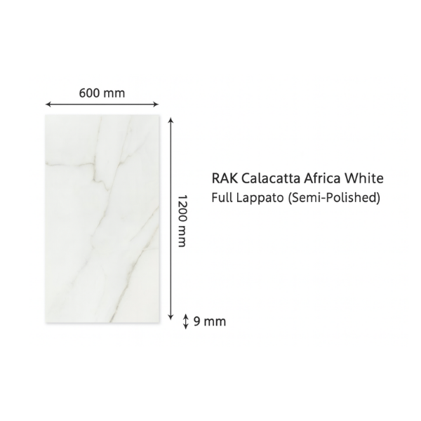 RAK Calacatta Full Lappato Tiles - 600mm x 1200mm White - Box of 2