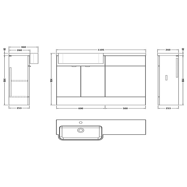 Hudson Reed Fusion 1100mm Combination Unit & Left Hand Semi Recessed Basin 1103 x 904mm Bleached Oak (CBI3046)