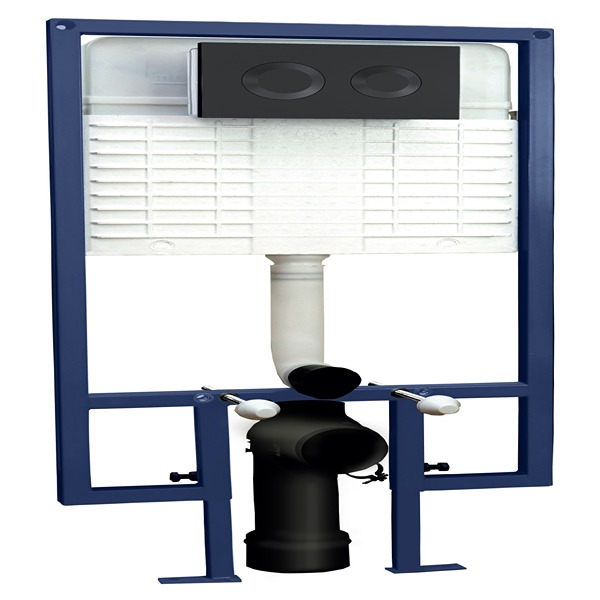 Hudson Reed Dual Flush Concealed Cistern Frame Round Plate 520 x 1136mm Matt Black