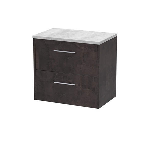 Hudson Reed Juno 600mm Wall Hung 2 Drawer Vanity & Worktop 605 x 561mm Metallic Slate (JNU2624LBG)