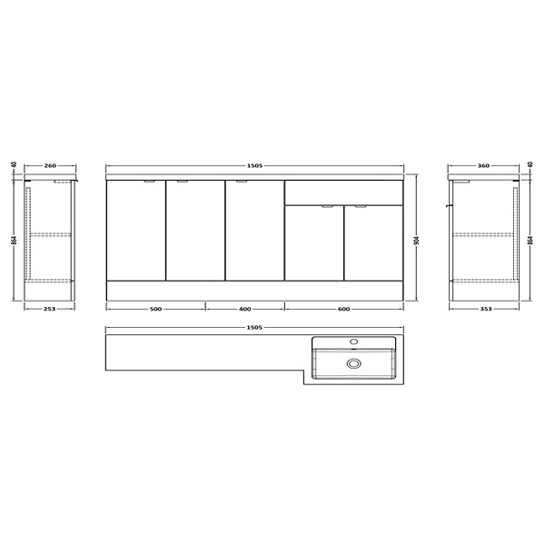 Hudson Reed Fusion 1500mm Right Hand Combination 1505 x 904mm Gloss Grey (CBI918)