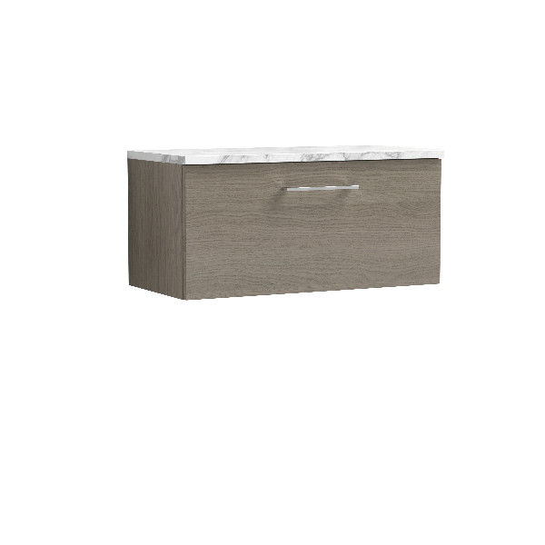 Nuie Arno Wall Hung 1 - Drawer Vanity and Laminate Worktop 800Mm x 800Mm - Solace Oak Contemporary
