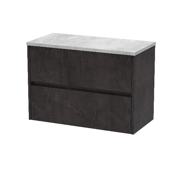 Nuie Havana Wall Hung 2 Drawer Unit and Worktop 800Mm x 800Mm - Metallic Slate Contemporary
